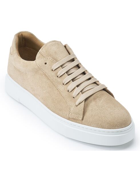 Beigefarbene klassische Sneakers aus Samtleder mit Schnürung