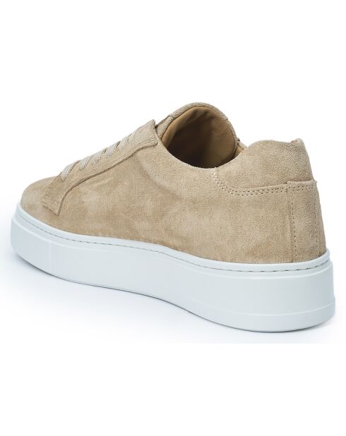 Beigefarbene klassische Sneakers aus Samtleder mit Schnürung