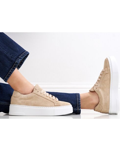 Beige klassieke leren sneakers met veters
