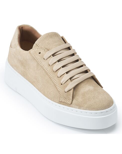 Beige klassieke leren sneakers met veters