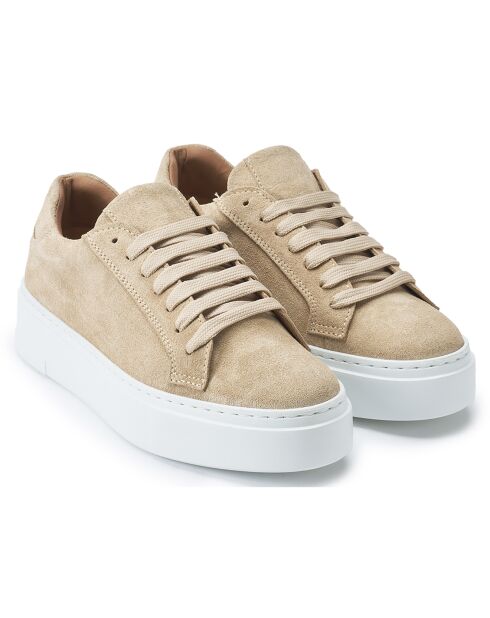 Beige klassieke leren sneakers met veters