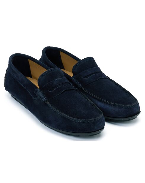 Mocassins Driver en Velours de Cuir marine