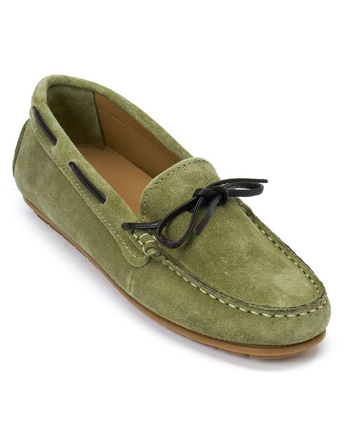 Chauffeursloafers van groen fluweel en leer