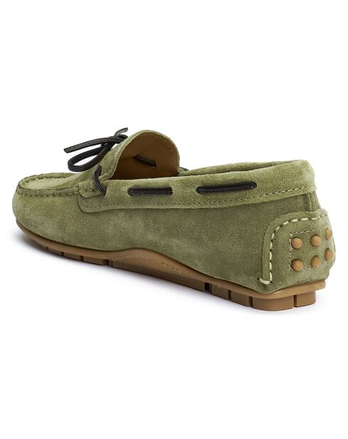 Chauffeursloafers van groen fluweel en leer