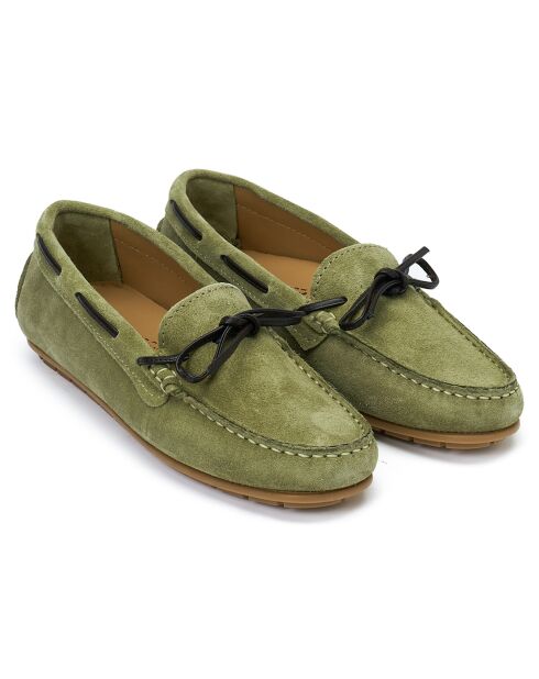 Chauffeursloafers van groen fluweel en leer