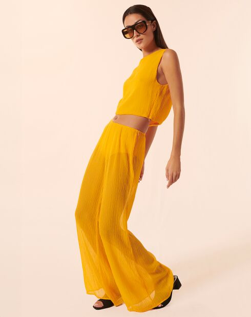 Nicks apricotfarbene Hose aus Leinen und Seide