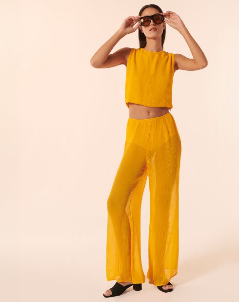 Nicks apricotfarbene Hose aus Leinen und Seide