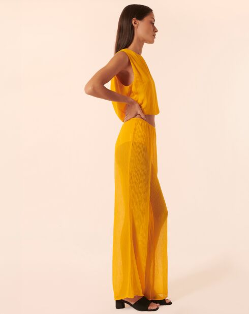 Nicks apricotfarbene Hose aus Leinen und Seide