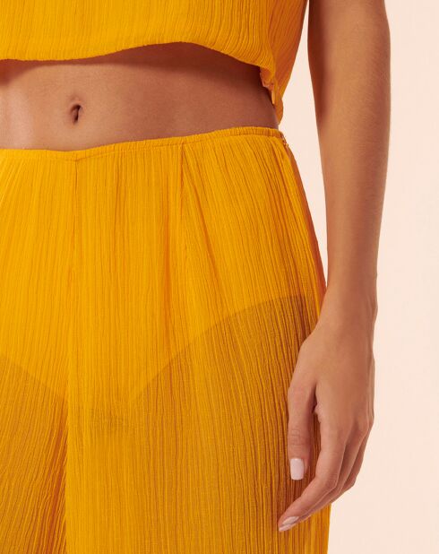 Nicks apricotfarbene Hose aus Leinen und Seide