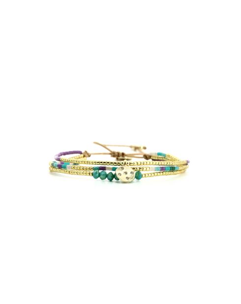 Bracelet Turquoise Paradise Swen turquoise, vert émeraude, mauve, nacre, doré