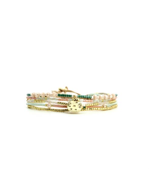 Bracelet Sweet Cactus Fanny vert émeraude, rose pastel, vert d'eau, nacre, doré