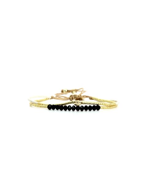 Bracelet Sable Noir Ella noir, blanc, nacre, doré