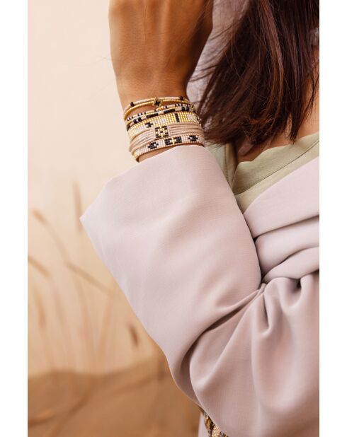 Bracelet Sable Noir Ella noir, blanc, nacre, doré