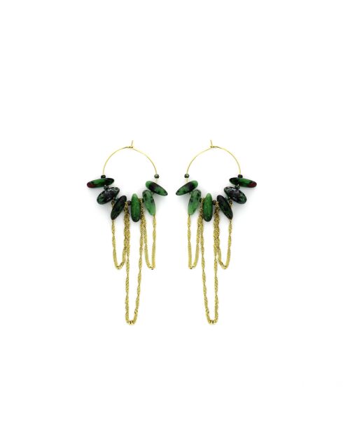 Paires de boucles chaînes NAOMIE  vert, doré