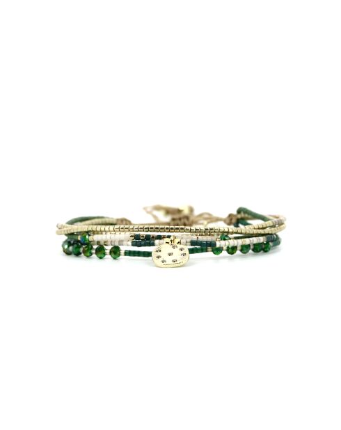 Bracelet Vert de Jade Fanny camaïeu de vert, champagne, doré