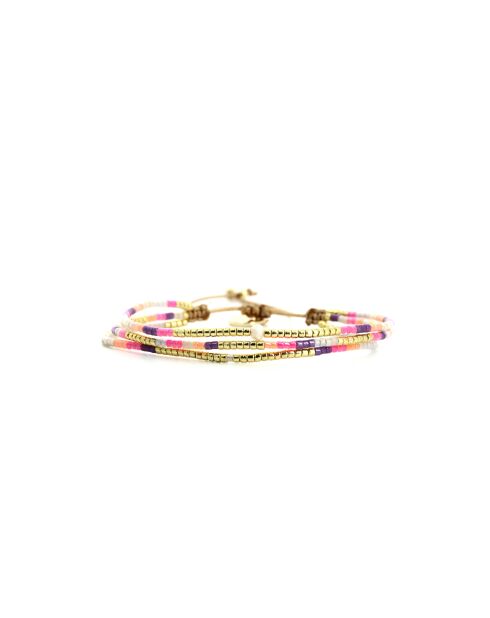 Bracelet Spaggia Rosa Agathe mauve, rose fluo, saumon fluo, nacre, doré