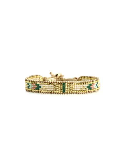Bracelet Sweet Cactus Ines vert émeraude, rose pastel, vert d'eau, nacre, doré