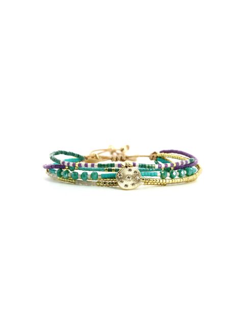 Bracelet Turquoise Paradise Fanny turquoise, vert émeraude, mauve, nacre, doré