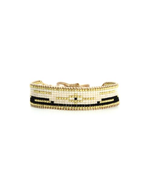 Bracelet Sable Noir Charly noir, blanc, nacre, doré
