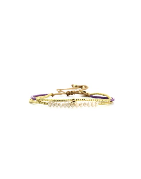 Bracelet Spaggia Rosa Ella mauve, rose fluo, saumon fluo, nacre, doré