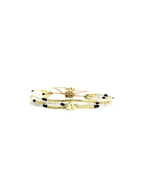 Bracelet Sable Noir Emy noir, blanc, nacre, doré