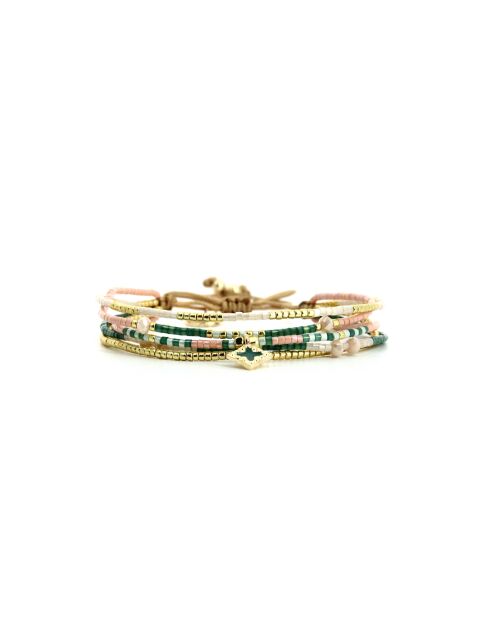 Bracelet Sweet cactus Inaya vert émeraude, rose pastel, vert d'eau, nacre, doré