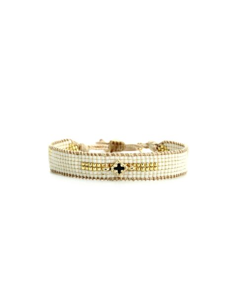 Bracelet Sable Noir Lou noir, blanc, nacre, doré