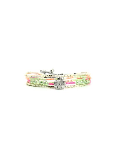 Bracelet Rainbow Kiss Fanny rose fluo, corail rosé fluo, vert fluo, argent