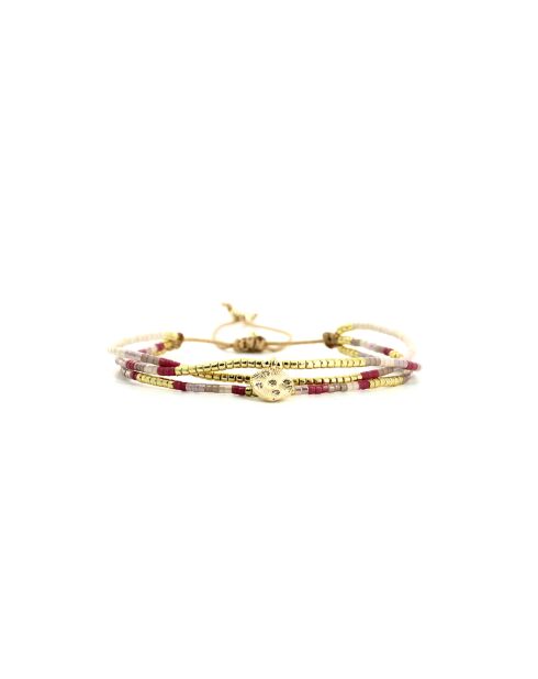 Bracelet Plum Bubble Emy prune, rose poudré, nacre, doré