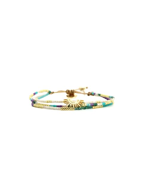 Bracelet Turquoise Paradise Saly turquoise, vert émeraude, mauve, nacre, doré