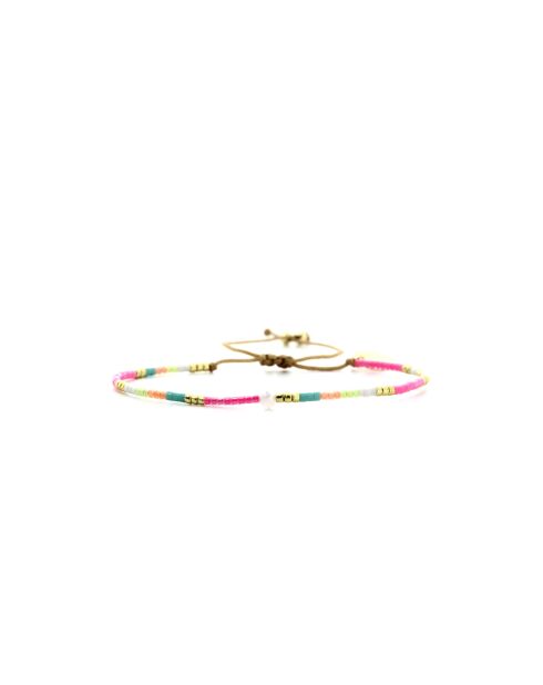 Bracelet Salvador De Bahia Emma rose fluo, corail rosé fluo, vert fluo, doré
