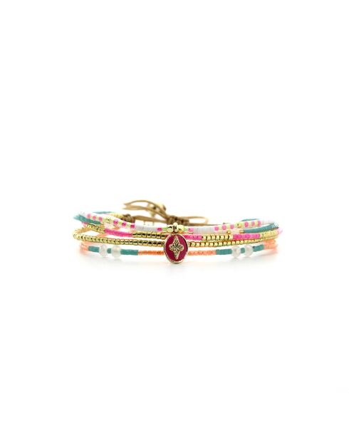 Bracelet Salvador De Bahia Joy rose fluo, corail rosé fluo, vert fluo, doré