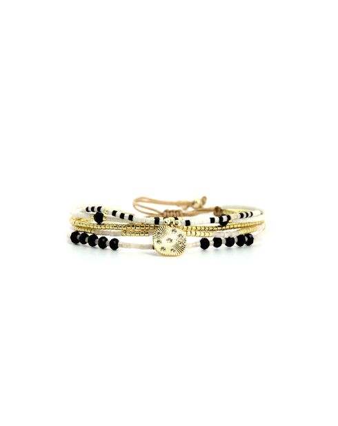Bracelet Sable Noir Fanny noir, blanc, nacre, doré