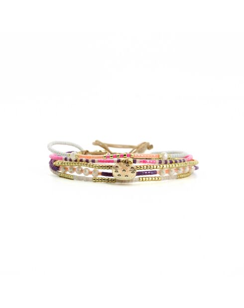 Bracelet Spaggia Rosa Fanny mauve, rose fluo, saumon fluo, nacre, doré