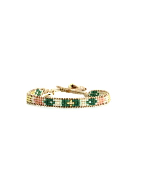Bracelet Sweet Cactus Lina vert émeraude, rose pastel, vert d'eau, nacre, doré
