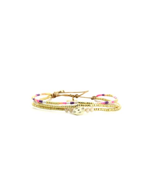 Bracelet Spaggia Rosa Swen mauve, rose fluo, saumon fluo, nacre, doré