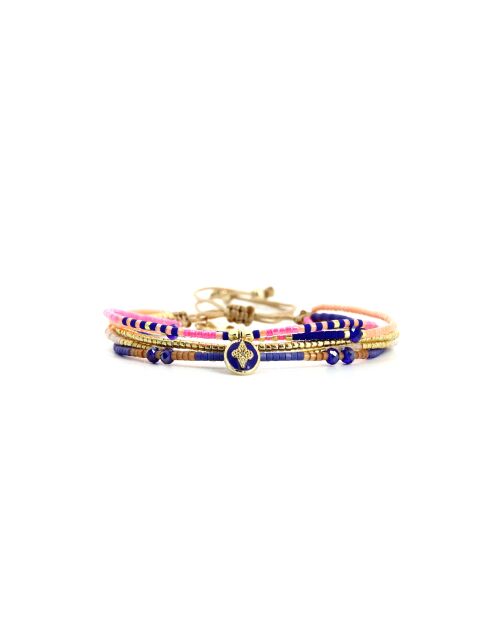 Bracelet Bonifacio Sunset Joy bleu royal, rose fluo, saumon, caramel, doré