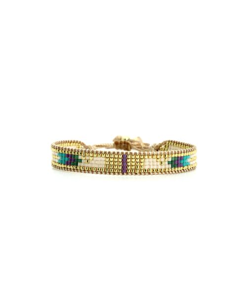 Bracelet Turquoise Paradise Ines turquoise, vert émeraude, mauve, nacre, doré