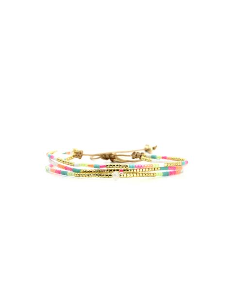 Bracelet Salvador De Bahia Agathe rose fluo, corail rosé fluo, vert fluo, doré