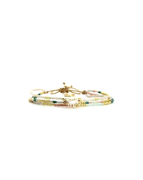 Bracelet Sweet Cactus Saly vert émeraude, rose pastel, vert d'eau, nacre, doré