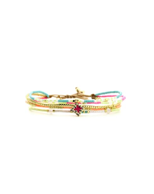 Bracelet Salvador De Bahia Inaya rose fluo, corail rosé fluo, vert fluo, doré