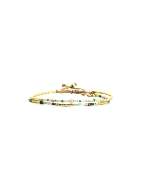 Bracelet Sweet Cactus Alya vert émeraude, rose pastel, vert d'eau, nacre, doré