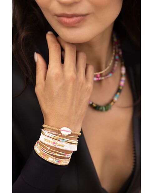 Bracelet Salvador De Bahia Elena rose fluo, corail rosé fluo, vert fluo, doré