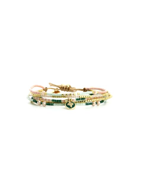 Bracelet Sweet Cactus Joy vert émeraude, rose pastel, vert d'eau, nacre, doré