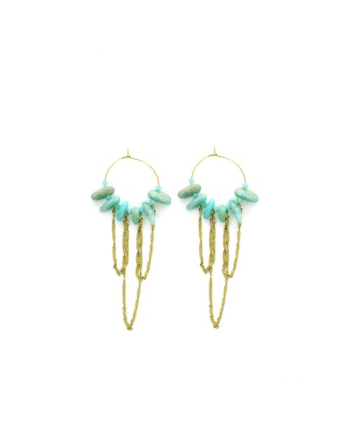 Paires de boucles chaînes NAOMIE  turquoise, doré
