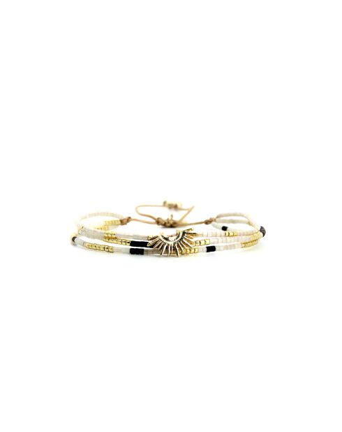 Bracelet Sable Noir Saly noir, blanc, nacre, doré