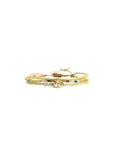 Bracelet Sweet Cactus Swen vert émeraude, rose pastel, vert d'eau, nacre, doré