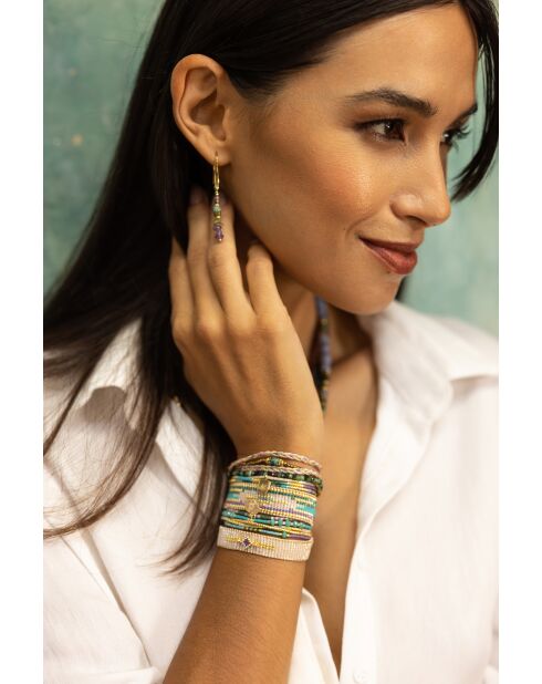 Bracelet Turquoise Paradise Ella turquoise, vert émeraude, mauve, nacre, doré