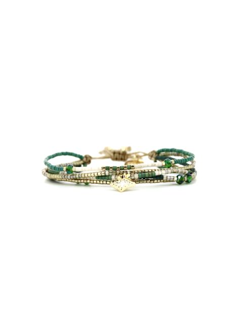 Bracelet Vert de Jade Inaya camaïeu de vert, champagne, doré