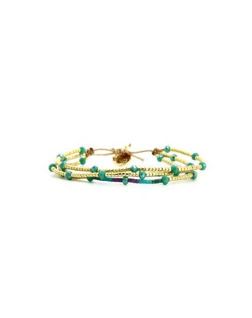 Bracelet Turquoise Paradise Léonie turquoise, vert émeraude, mauve, nacre, doré